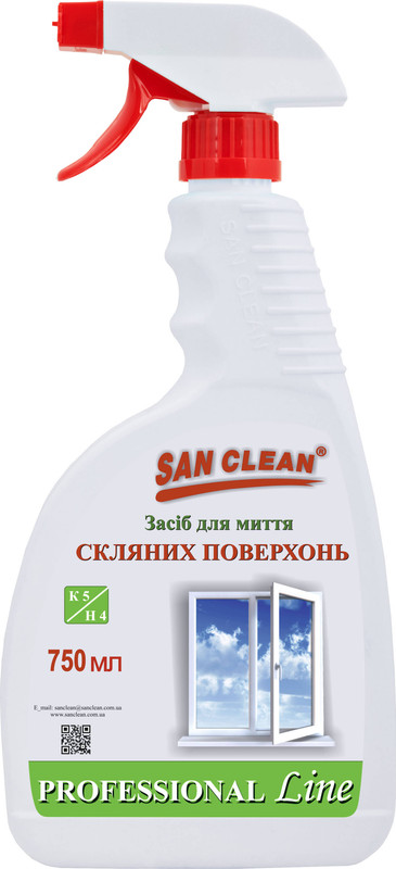 Засіб для миття скла SAN CLEAN PROF Line, 750мл